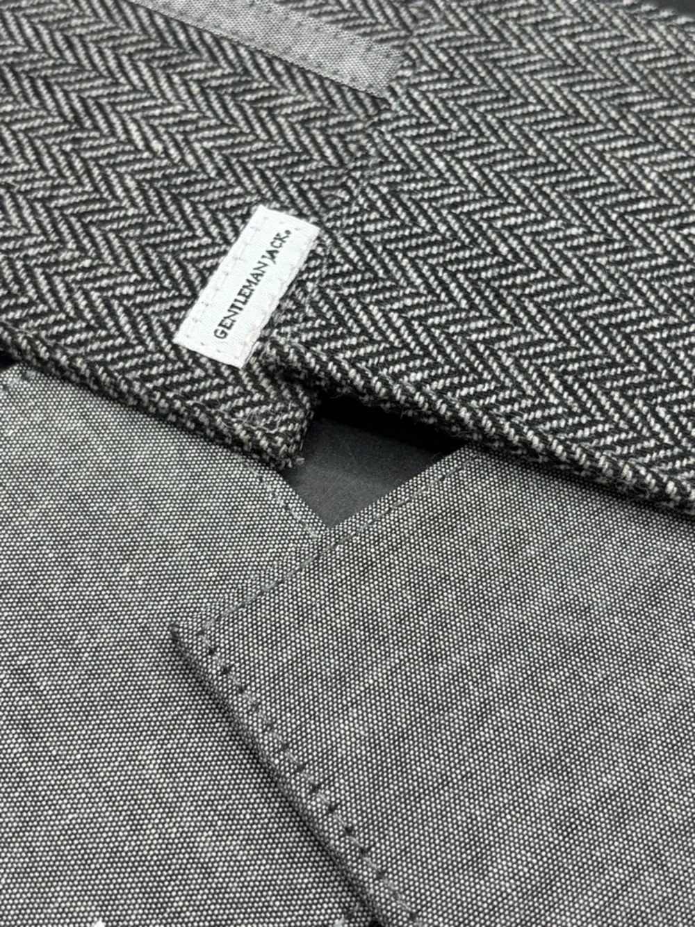 Gentleman Jack Black & Gray Square Fabric Coasters, Set 4 Minimalist Classic